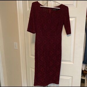 Mikarose Deep Red Lace Midi Dress